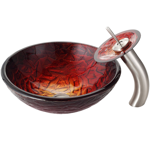 Kraus C-GV-393-9mm-0ORB Nix Glass Vessel Sink and Waterfall Faucet