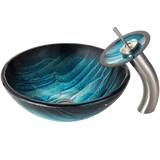 Kraus Ladon Glass Vessel Sink and Waterfall Faucet Satin Nickel